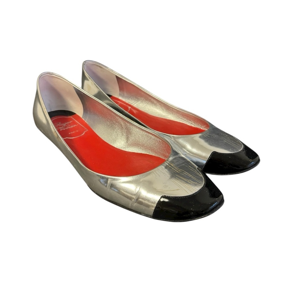 Roger Vivier Ballet Flats Silver & Black Shoes Womens‎ 39